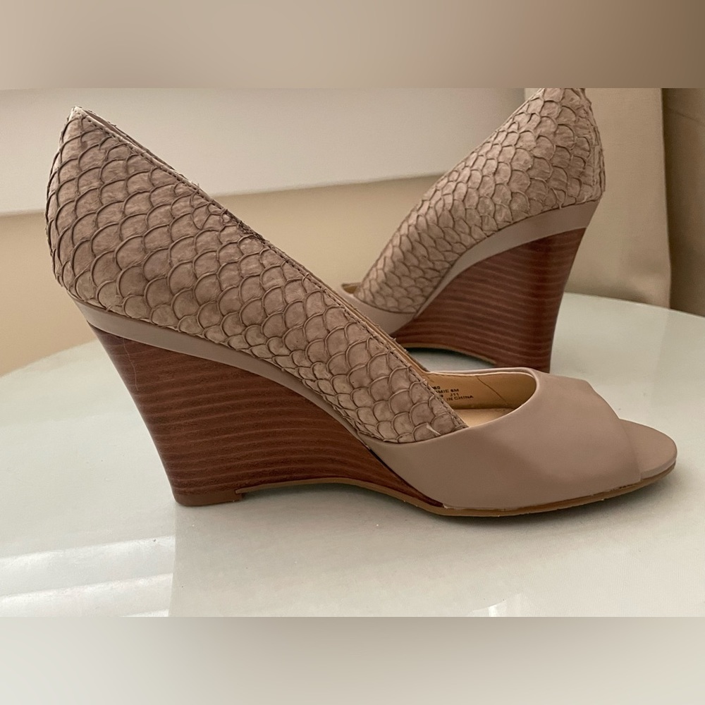 Calvin Klein Snakeskin Peep Toe Wedges
